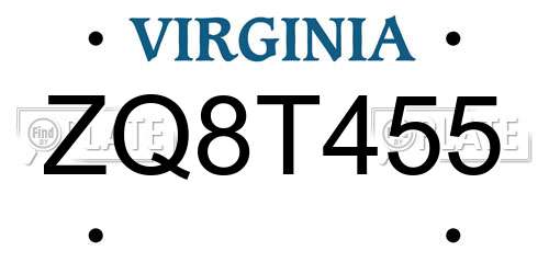 ZQ8T455 Virginia License Plate