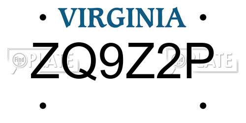 ZQ9Z2P Virginia License Plate