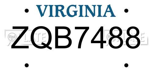 ZQB7488 Virginia License Plate