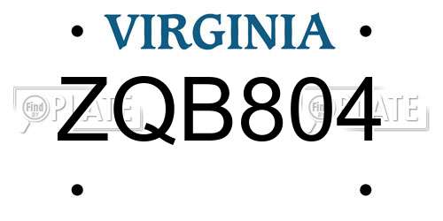 ZQB804 Virginia License Plate