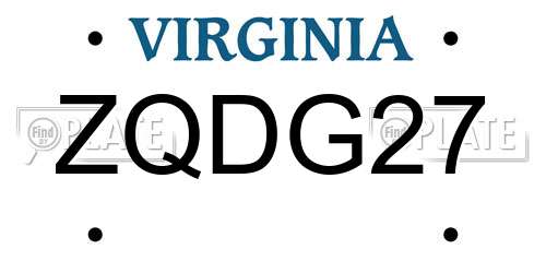 ZQDG27 Virginia License Plate