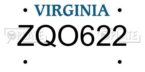 ZQO622 Virginia License Plate