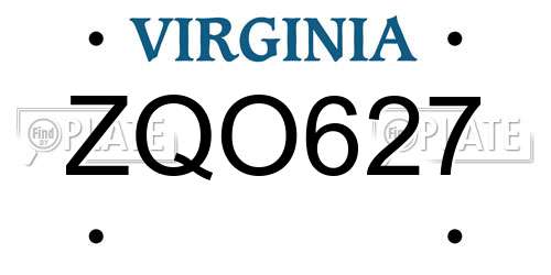 ZQO627 Virginia License Plate