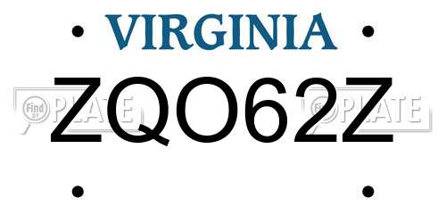 ZQO62Z Virginia License Plate
