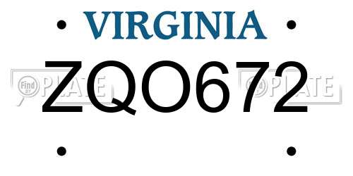 ZQO672 Virginia License Plate