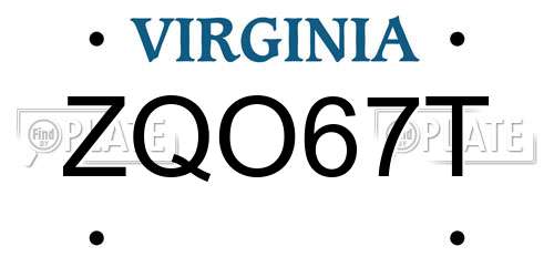 ZQO67T Virginia License Plate