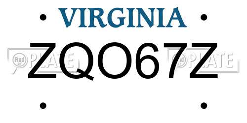 ZQO67Z Virginia License Plate