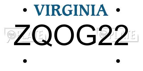 ZQOG22 Virginia License Plate