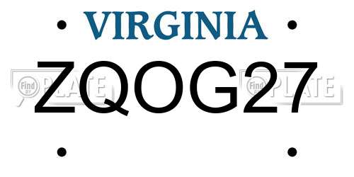 ZQOG27 Virginia License Plate