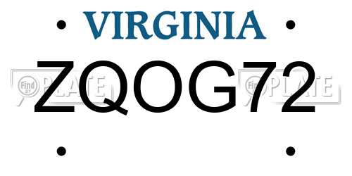 ZQOG72 Virginia License Plate