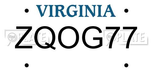 ZQOG77 Virginia License Plate