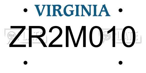 ZR2M010 Virginia License Plate
