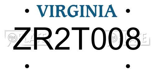 ZR2T008 Virginia License Plate