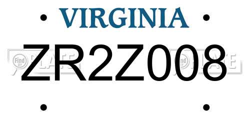 ZR2Z008 Virginia License Plate