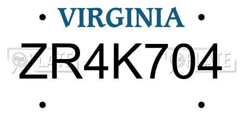 ZR4K704 Virginia License Plate