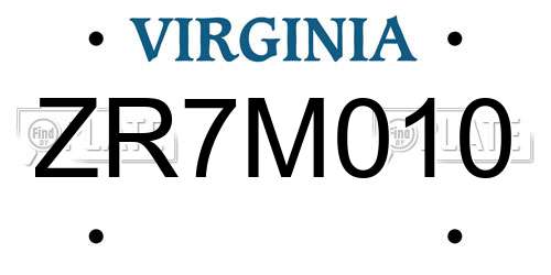 ZR7M010 Virginia License Plate