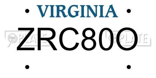 ZRC80O Virginia License Plate