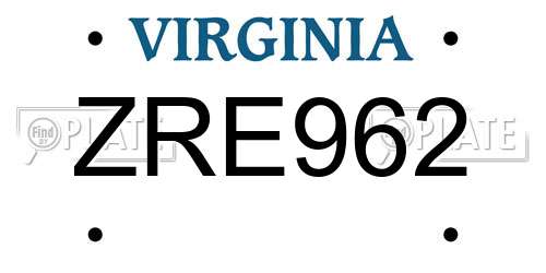 ZRE962 Virginia License Plate