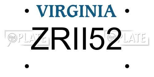 ZRII52 Virginia License Plate