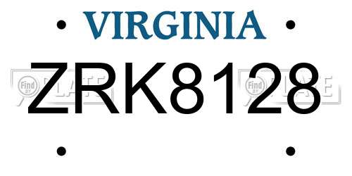 ZRK8128 Virginia License Plate