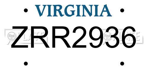 ZRR2936 Virginia License Plate