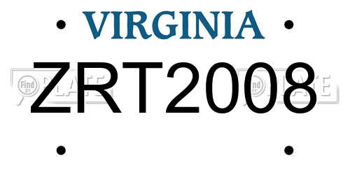 ZRT2008 Virginia License Plate