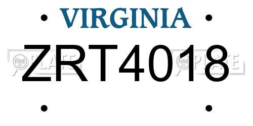 ZRT4018 Virginia License Plate