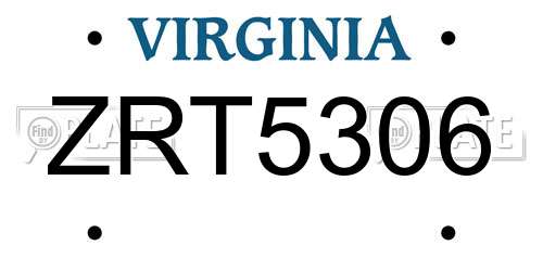 ZRT5306 Virginia License Plate
