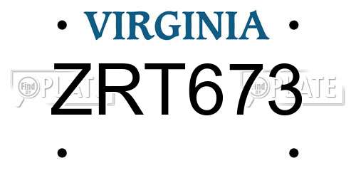 ZRT673 Virginia License Plate