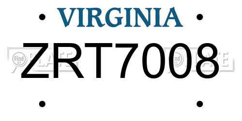 ZRT7008 Virginia License Plate