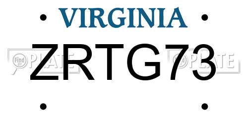 ZRTG73 Virginia License Plate