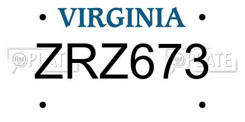 ZRZ673 Virginia License Plate