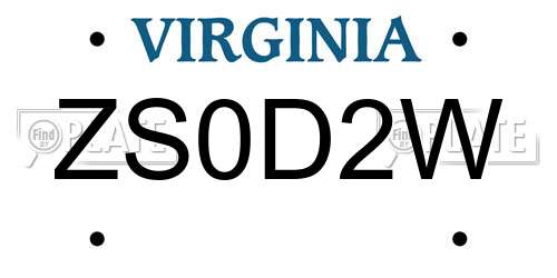 ZS0D2W Virginia License Plate