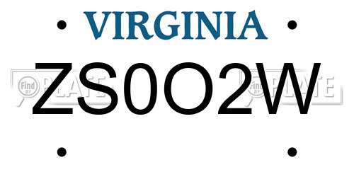 ZS0O2W Virginia License Plate