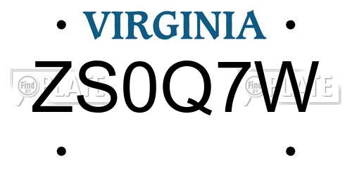 ZS0Q7W Virginia License Plate