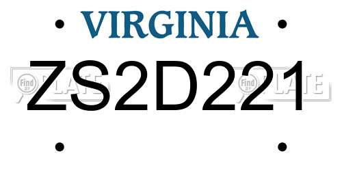 ZS2D221 Virginia License Plate