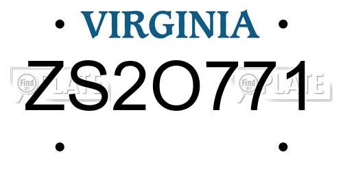 ZS2O771 Virginia License Plate