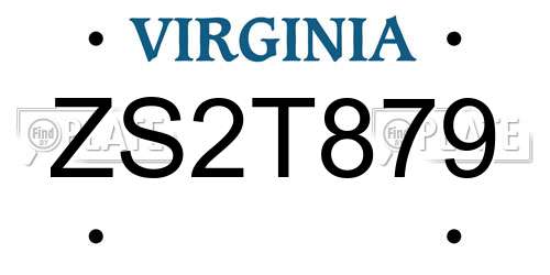 ZS2T879 Virginia License Plate