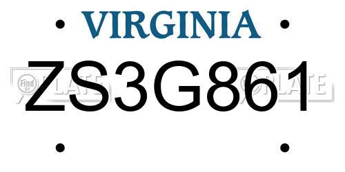 ZS3G861 Virginia License Plate
