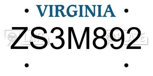 ZS3M892 Virginia License Plate