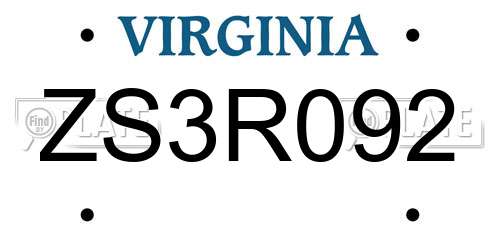 ZS3R092 Virginia License Plate