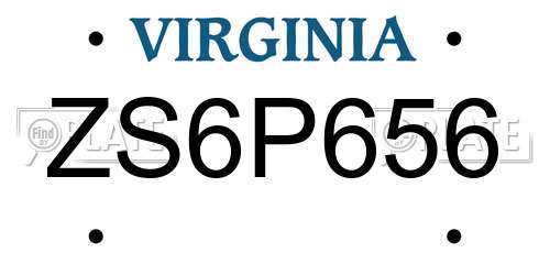 ZS6P656 Virginia License Plate