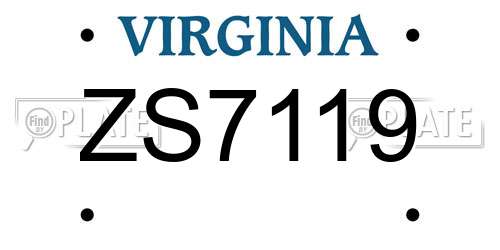 ZS7119 Virginia License Plate