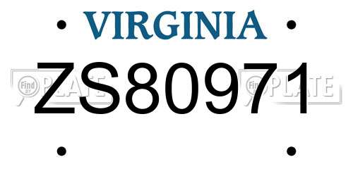 ZS80971 Virginia License Plate