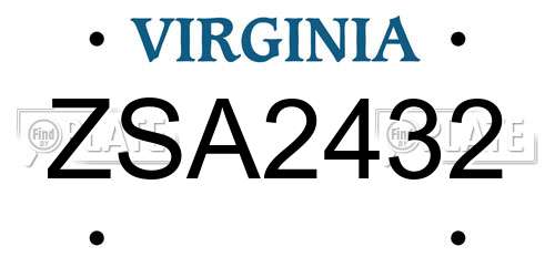 ZSA2432 Virginia License Plate