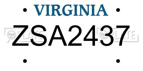 ZSA2437 Virginia License Plate