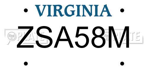 ZSA58M Virginia License Plate