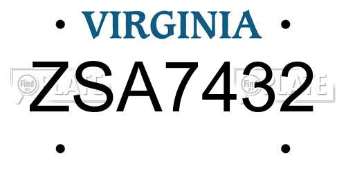 ZSA7432 Virginia License Plate
