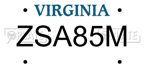 ZSA85M Virginia License Plate