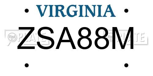 ZSA88M Virginia License Plate